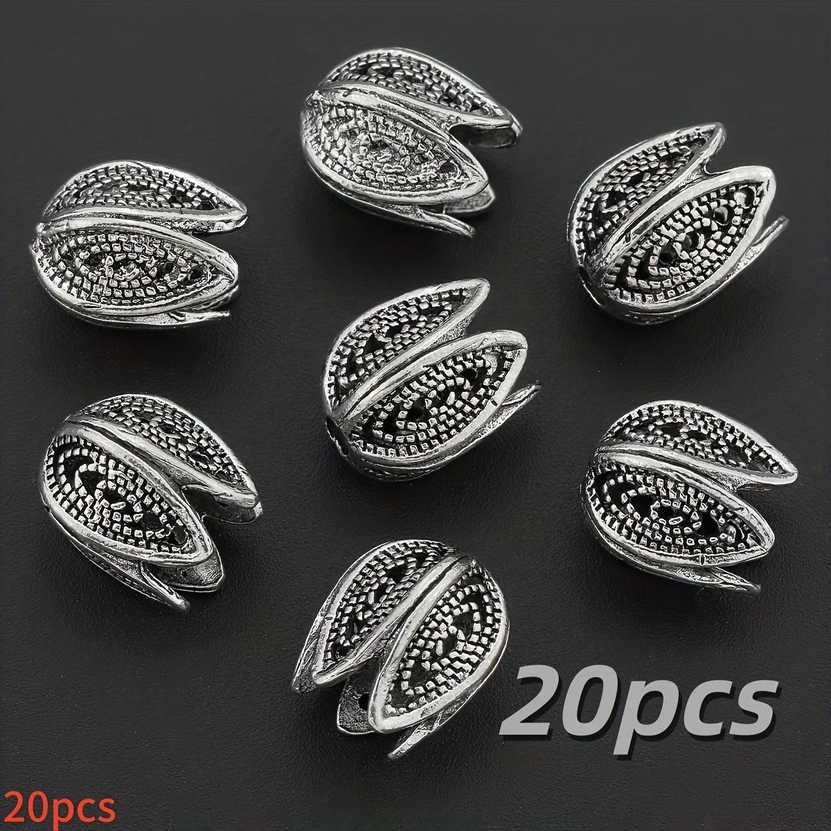 

20 Retro Tulip Flower Bead Hats - Zinc Alloy 3D Carved Bead Spacers, Large Hole DIY Jewelry Making, Accessories for Bracelets, N