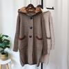 Thickened hooded splicing cotton clothes hat knitted cardigan autumn and winter new long knee loose sweater jacket women