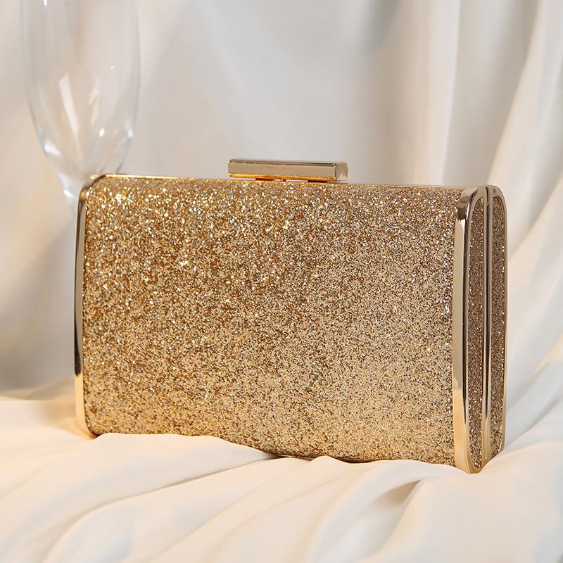 Borsa a tracolla clutch scintillante con catena e chiusura a lucchetto per serate