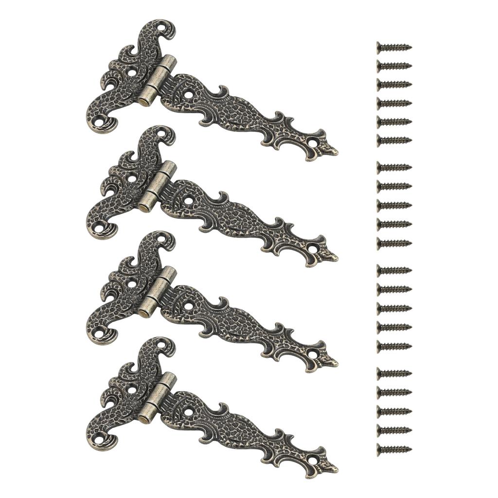 4PCS Zinc Alloy Antique T Hinges for Cabinets Wooden Boxes Vintage Style