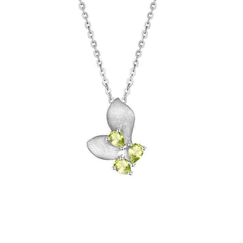 S925 Sterling Silber gebürstete Textur Schmetterling Halskette Wassertropfenform Naturkristallstein Leichter Luxus Tägliche Accessoires Schmuck Geschenk