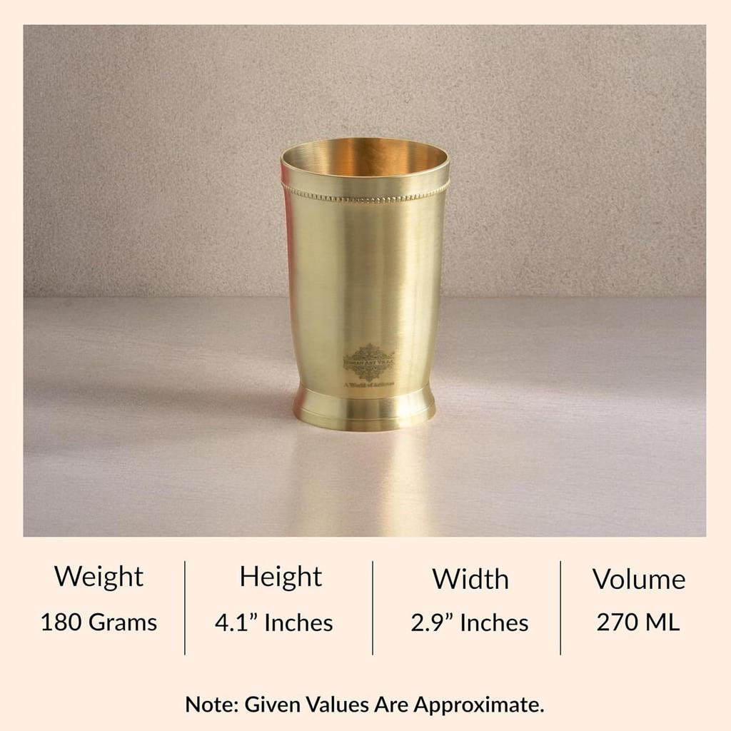 Pure Brass Matt Finish Glass/Tumbler with Brass Bottom, for Drinking Serving Water, Brass Glass Volume-270 ML, 1 Piecec