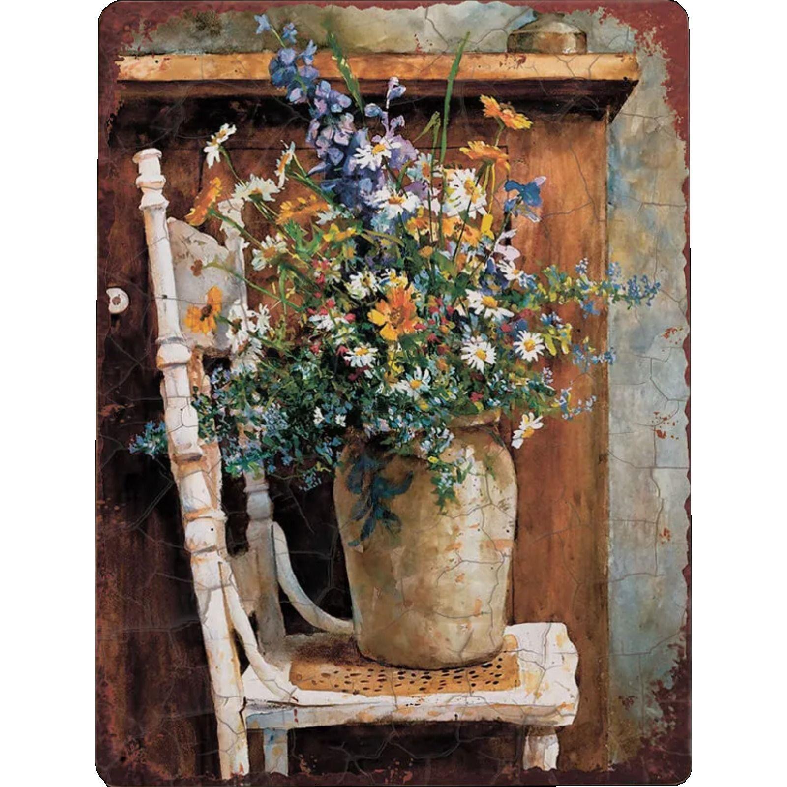 Vintage Floral Metal Tin Sign, Wall Art Decor 20x30 cm