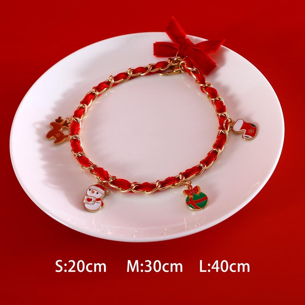 2023 Pet Christmas Velvet Collar With Metal Oil Drops Pendant Elderly Tree Gloves Socks Bow Tie Cat Dog Necklace