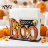 Halloween Party Table Decor Wooden Napkin Holder, Cute Pastel Pumpkin Ghost Black Cat Tabletop Tissue Dispenser, Waterproof Creative Wood Organizer
