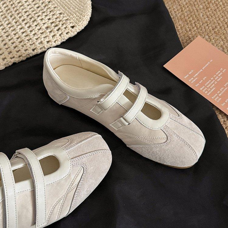 Soft Leather Version~ Velcro Casual Mary Jane Women's Shoes Versatile French Ballet Style Single Shoes Round Head Sports Flats