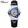 CHENXI Men's Triangle Skeleton Mechanical Watch Unique Design Water Resistant Luminous Stainless Steel/Black Leather Strap Business Watches