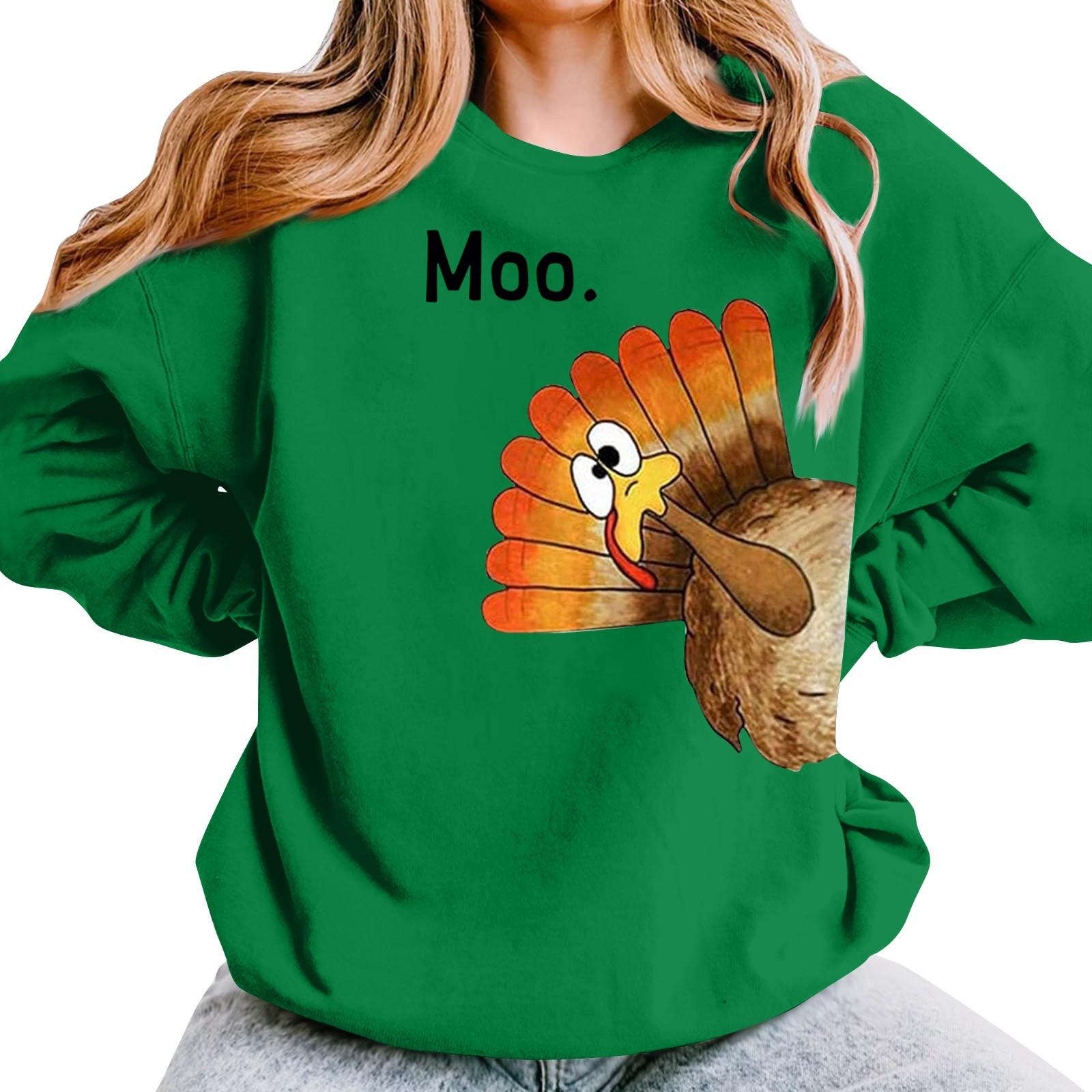 

Женская повседневная мода День благодарения с принтом длинный рукав O-образный вырез пуловер толстовки L