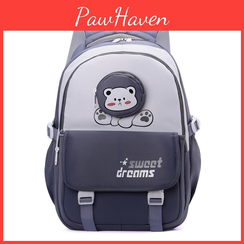 Contrasting Color Casual Backpack With Bear And Letter Print Design For Daily