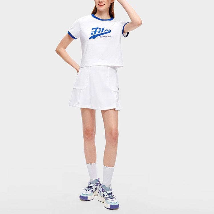 Fila Fusion Letter Pattern Printed Crew Neck Regular T-Shirt Women Tops White T11W322105FWT