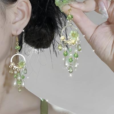 2025 Versatile New Green Lily of the Valley Earrings Fresh Tassel Water Drop Sweet Earrings Niche Stud Earrings