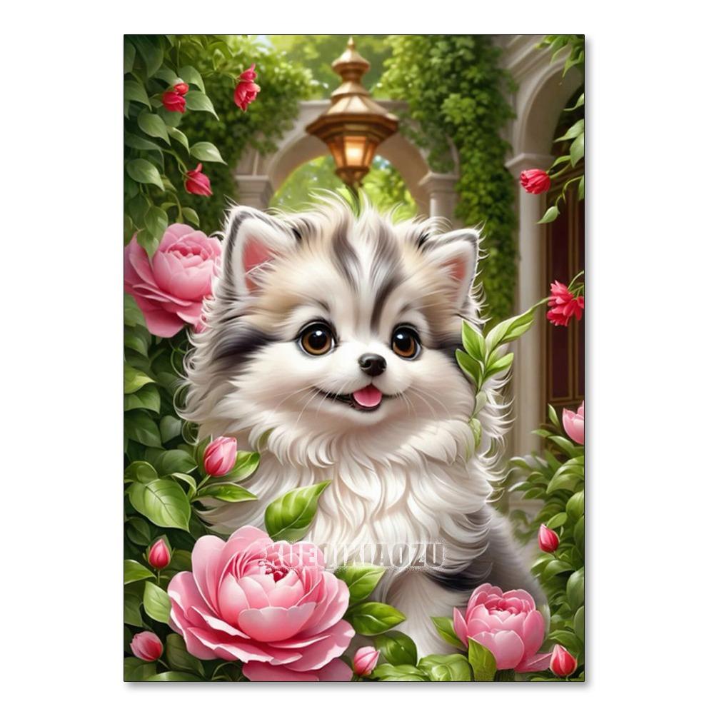 DIY Diamond Painting Cute Little Dog Cross Stitch Kit Mosaic Art Diamond Painting Full Circle Diamond Home Decoration