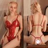 Erotic Open Crotch Bodysuit Woman Sexy Lingerie Crotchless Bow Tie Bikinis Lace Fancy Underwear Stockings Porn Costume Sex Set