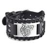 Punk Men Wide Bangle Accessory Wolf Head Charm Bracelet Leather Weave Adjustable Wristband Friendship Jewelry
