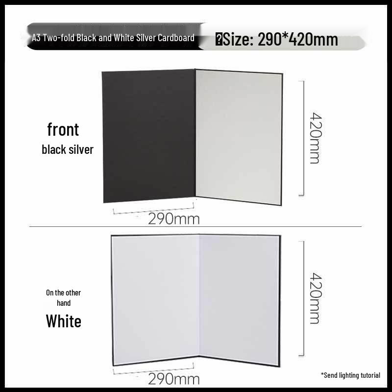 A3 Foldable Photography Reflector Fill Light Board - Black, White, Silver Card