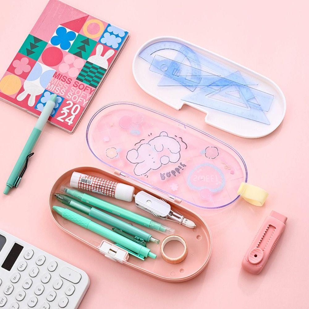 

Double-layered Pen Bag Large Capacity Stationery Organizer Cartoon Pencil Case зелений