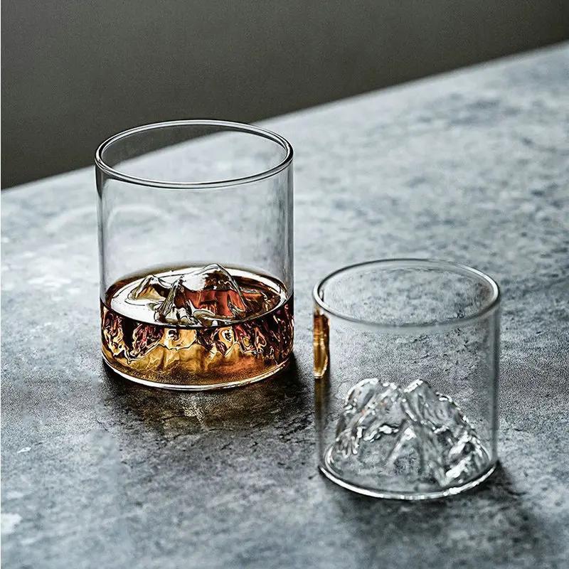 Whiskey Glass 5Oz Mountain Crystal Glass 180/300ml  Round Transparent Crystal Glass Suitable for Drinking WhiskeyCognacCocktail