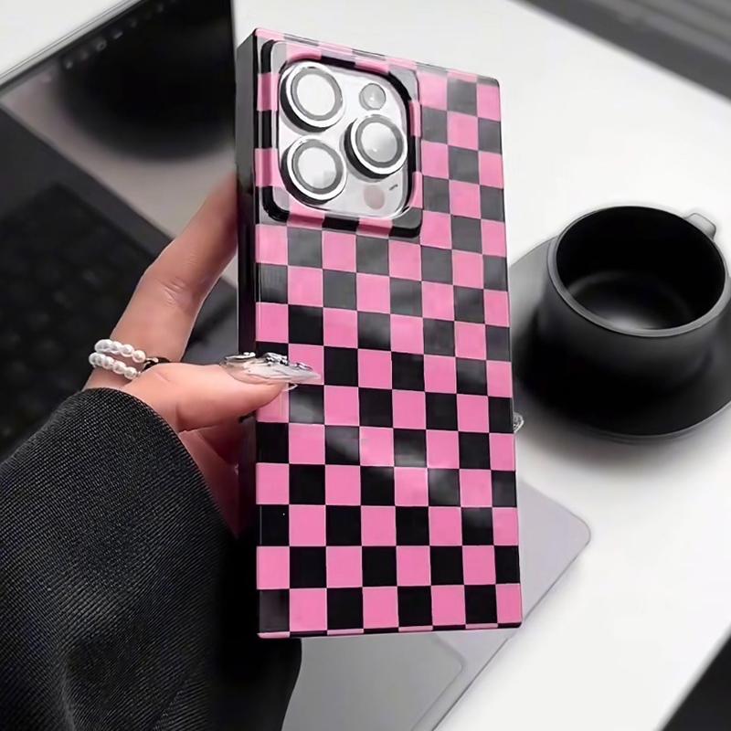 Fashion Pink Black Plaid Shockproof Back Cover Case For iPhone 15 Pro Max 17 16 13 14