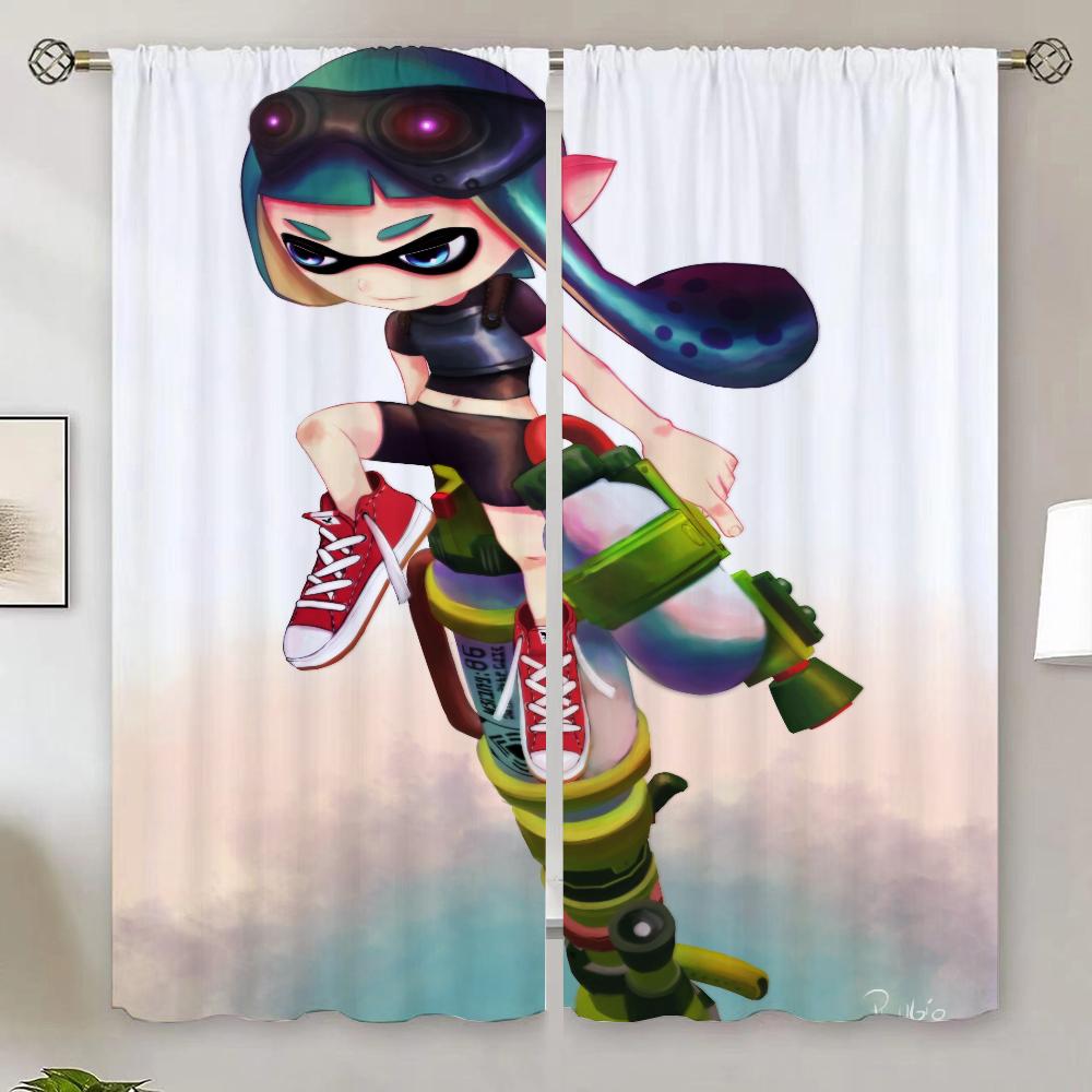 Splatoon Küchenvorhänge für Wohnzimmer 2 Elegante Stücke Verdunkelungsvorhang 100% Günstige Dinge mit Kostenlosem Versand für Heimjalousien