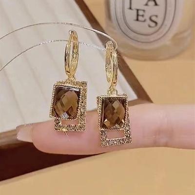 Maillard Retro Square Crystal Zircon Geometric Earring Earrings For Women Fashion Dangle Earring Bride Wedding Statement Jewelry