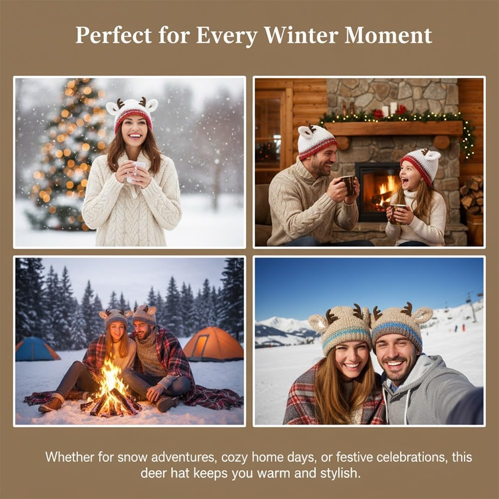 Foldable Antler Cap Creative Knitted Reindeer Beanie Convertible Reindeer Hat Warm Christmas Elk Hat For Christmas Travel Winter