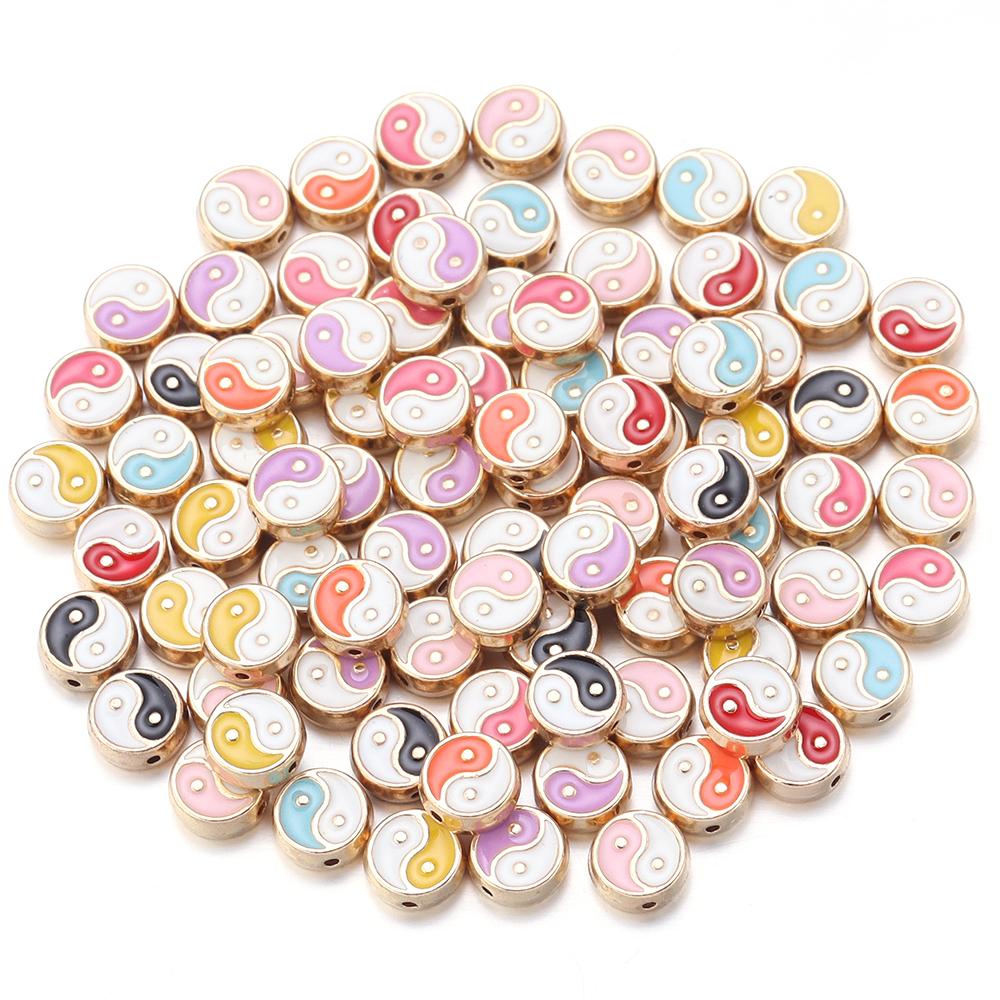 10pcs Double Sides Oil Drip Yinyang Beads for Jewelry Making Round Tai Ji Enamel Beads DIY Bracelet Necklace Loose Spacer Bead