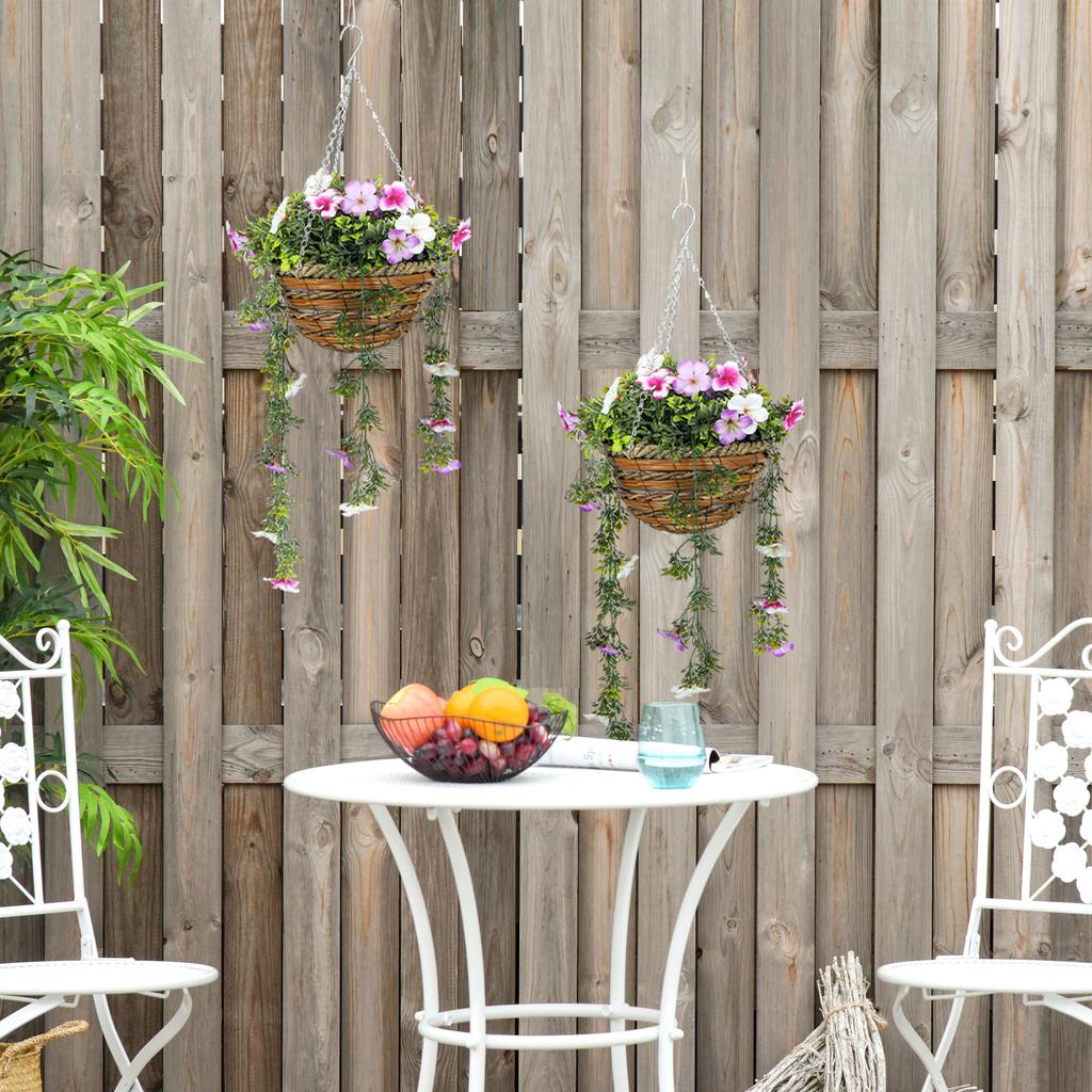 Set of 2 Artificial Silk Azalea Flowers, Hanging Planters with Basket, Faux Plants for Home Indoor Outdoor Decor, Pink and White