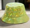 Hip Hop Personalisierbar Unisex Erwachsener PU Eimerhut Beidseitig Reflektierend Silber Holografisch Wasserdicht Outdoor Reise Sonnenhut Breit