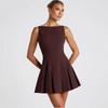 Simple Solid Color Sleeveless Pullover Dress - Wide Hem, Waist-Hugging Short Skirt for Spring 2025