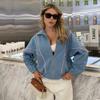 Vintage Contrast Color Womens Loose Fit High Neck Zip Up Jacket Casual Long Sleeve Striped Plaid Top