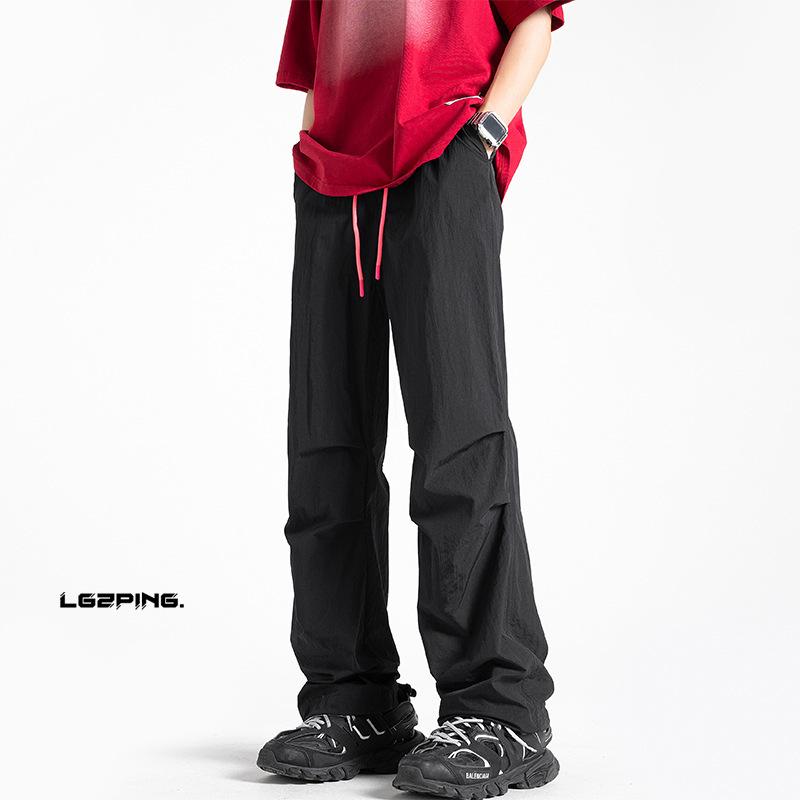 

Летние тонкие брюки-парашюты, мужские модные брендовые американские рабочие брюки, прямые повседневные спортивные брюки, быстросохнущие M чёрный