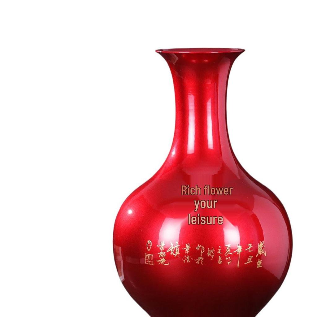 Porcelain Jingdezhen Red Ceramic Vases: Chinese Style Floral Ornaments for Home Decor
