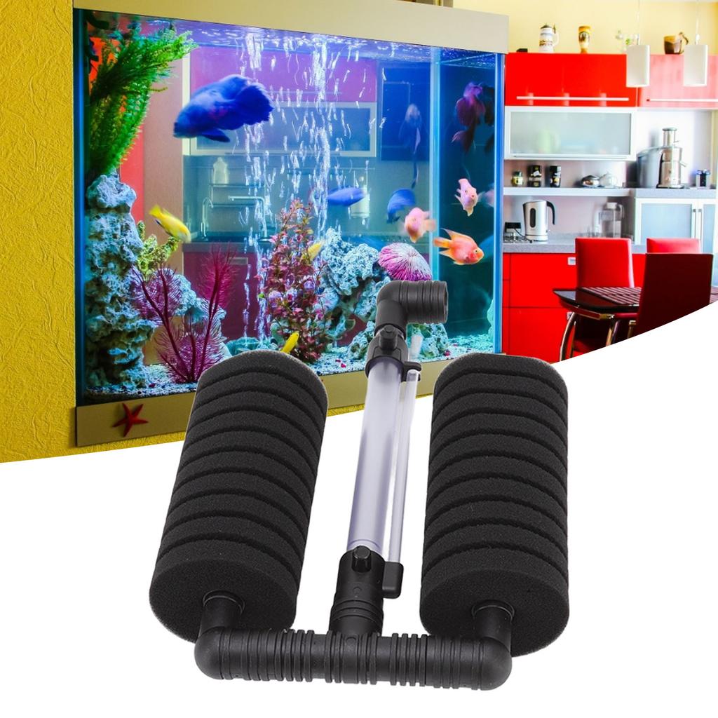 Aquarium Sponge Filter Quiet Double Submersible Foam Filter for   and   Fish  