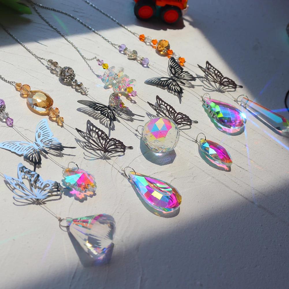Crystal Windchimes Sun Catcher Star Moon Hexagon Prisms Hanging Pendant Wind Chime Sun Light Catcher Garden Window Home Decor