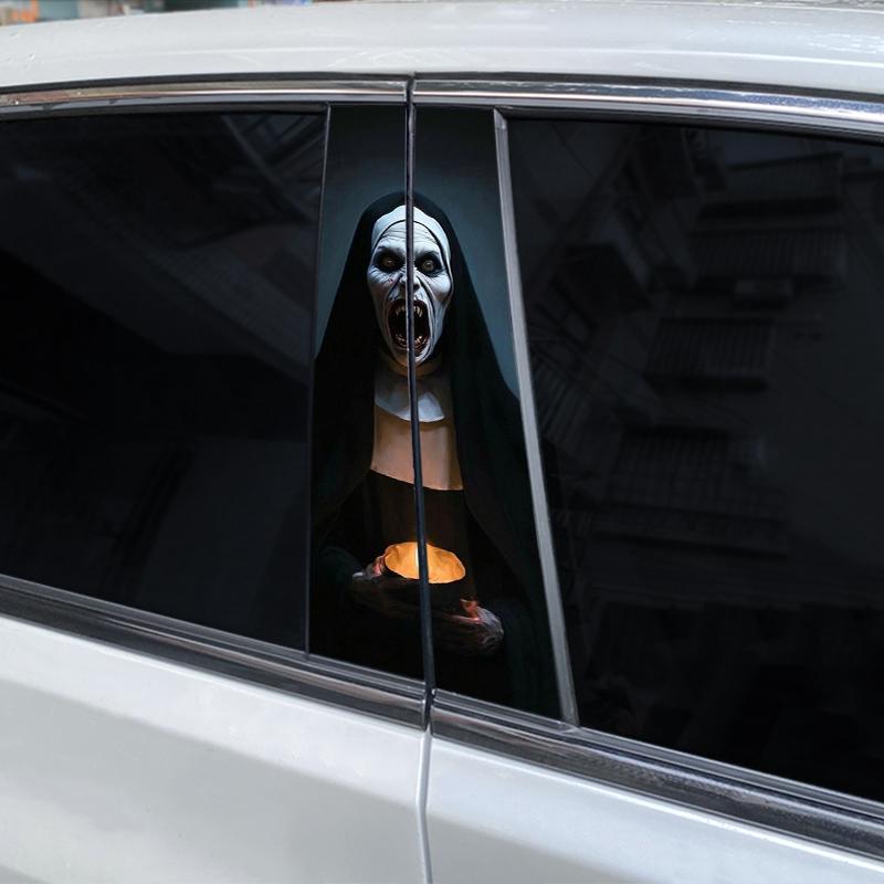 2pcs Horror Nun Stickers Car Door Pillar Stickers Halloween Stickers DIY Car Pillar Stickers Vinyl Self-Adhesive Stickers