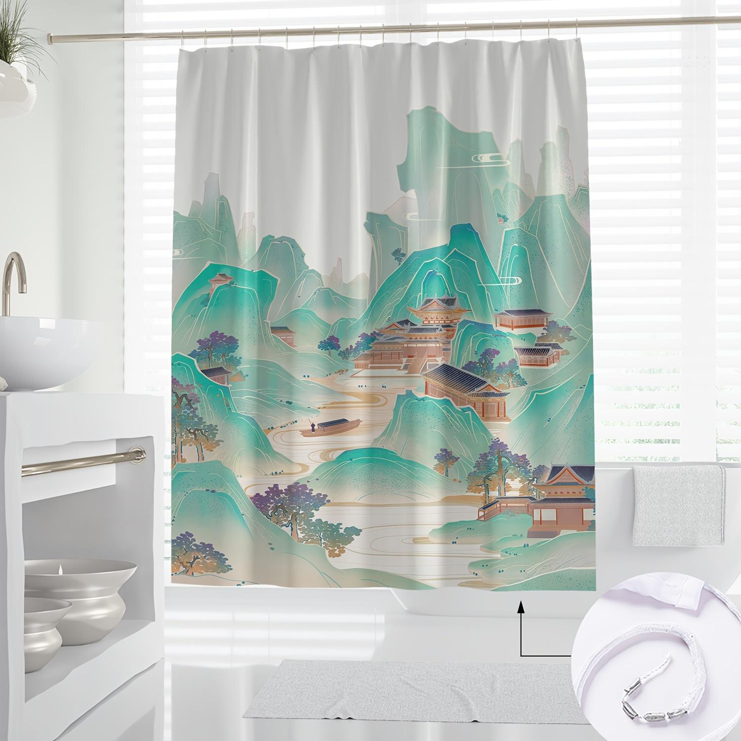 

1pc Traditional Elegant Chinese Style Retro Painting Fresh Mountain Scenery Bathroom Decoration Digital Print Shower Curtain W90xH180cm