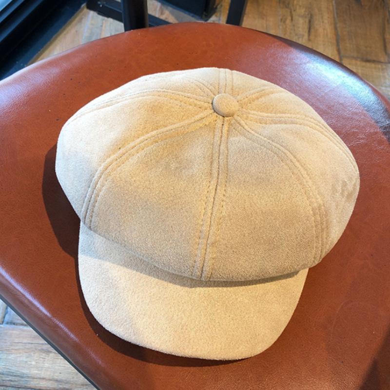 Women Suede Octagonal Hat Solid Color British Retro Style Warm Winter Outdoor Painter Hat
