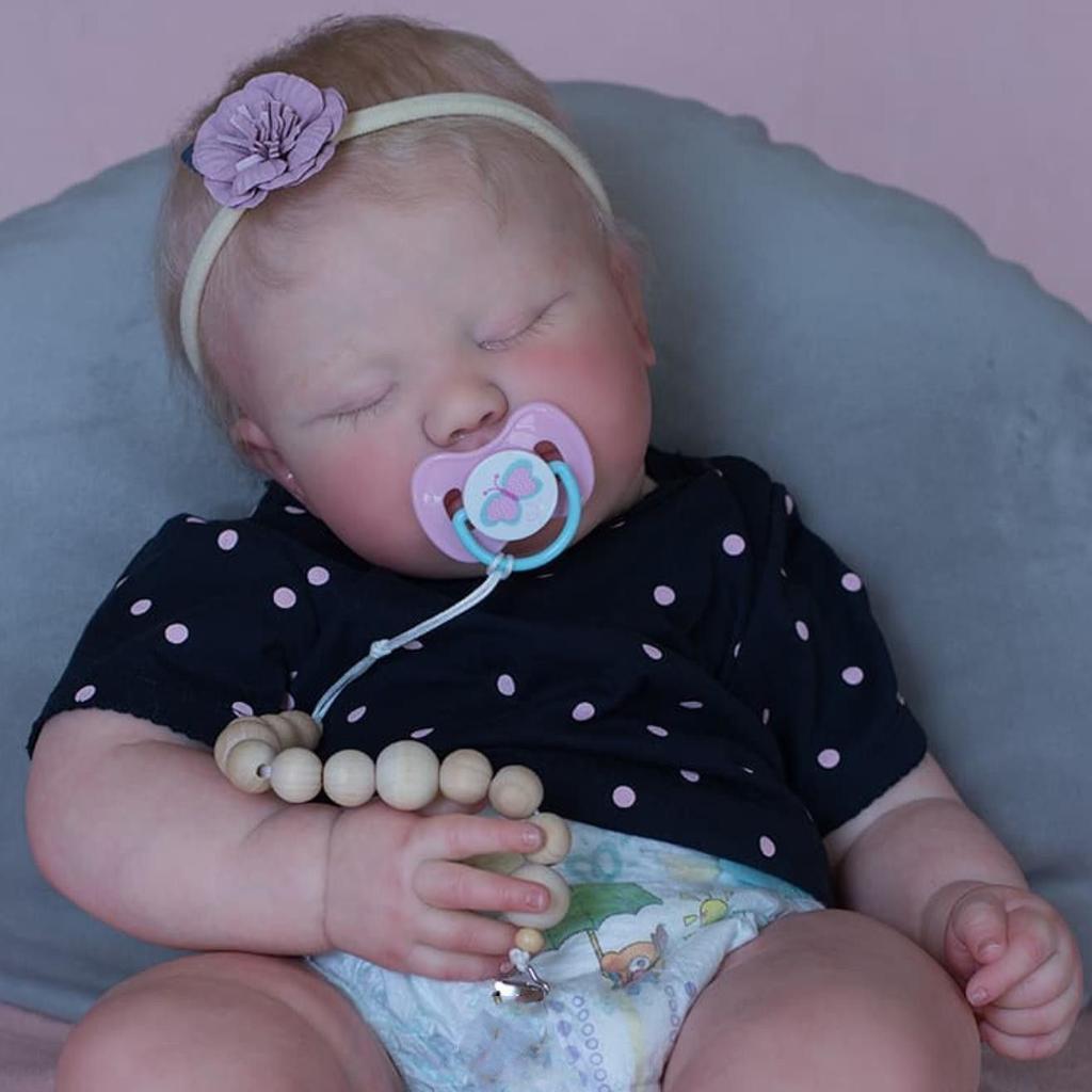 BZDOLL Realistická 60 cm Reborn spící panenka s 3D malbou kůže a cévních žil, 24 palcová měkká silikonová novorozená panenka, roztomilá holčička, dárek k narozeninám