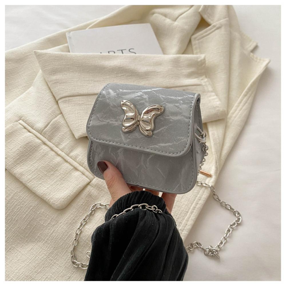 

Trend Mini Shoulder Bag PU Chain Crossbody Bag Butterfly Portable Organizer Bag Women срібний