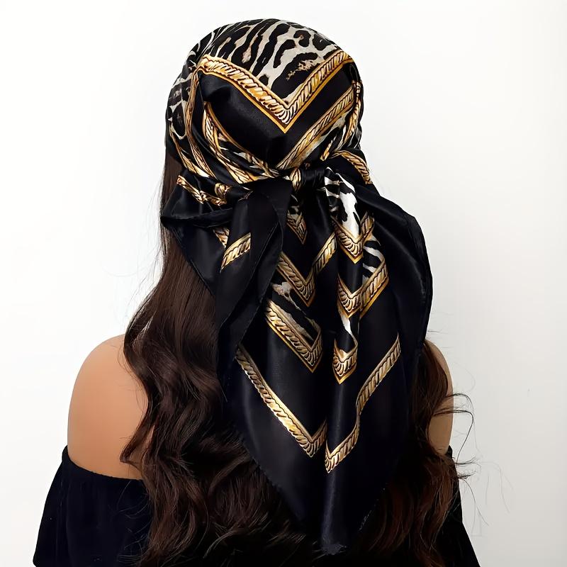 

1PC Bohemian Leopard Print Scarf, 35x35in Lightweight Sand Proof Headwrap, Soft Breathable Neck Wrap for All Seasons Women бежевий