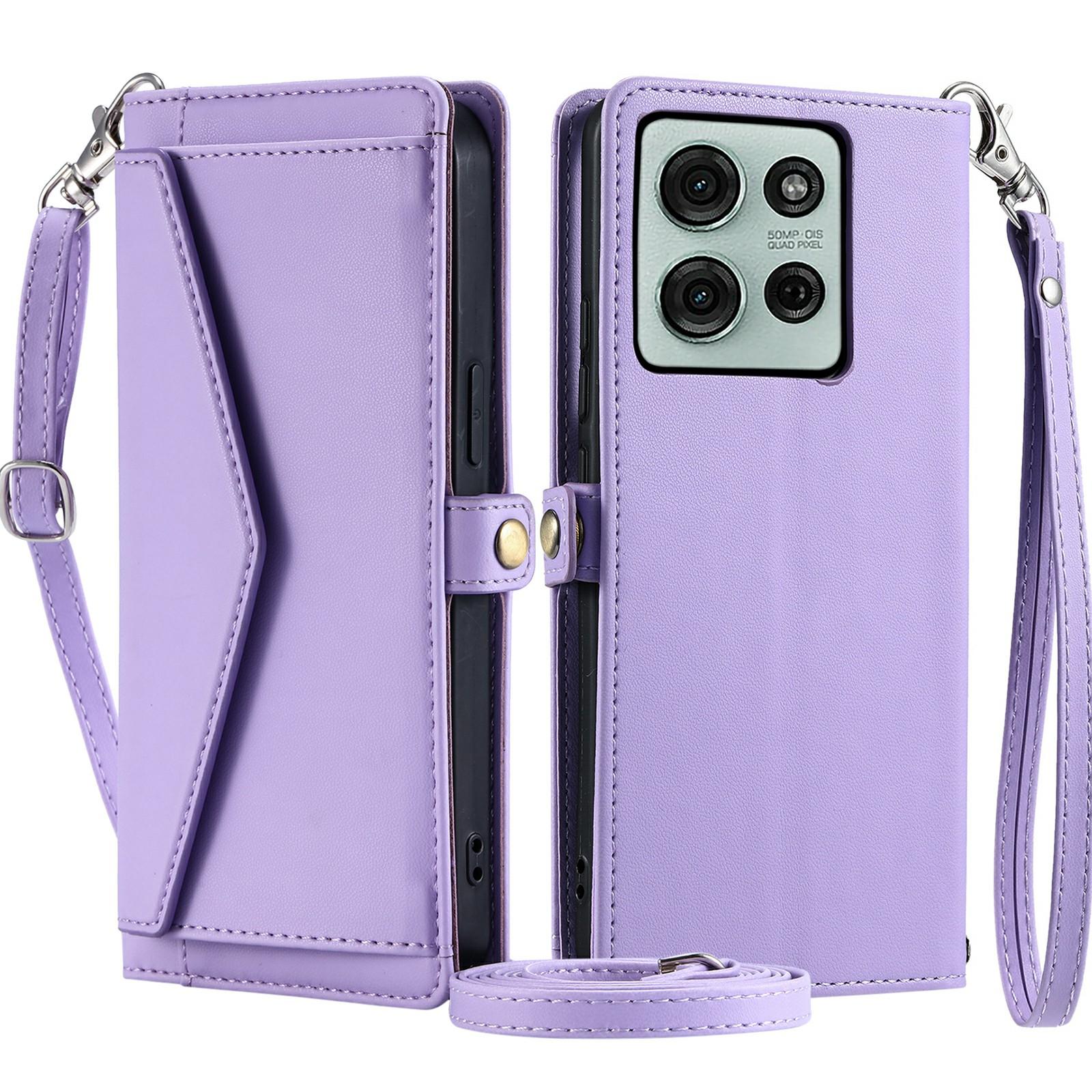 

For Motorola Moto G75 5G Leather Case Wallet Stand Phone Cover with Straps Purple