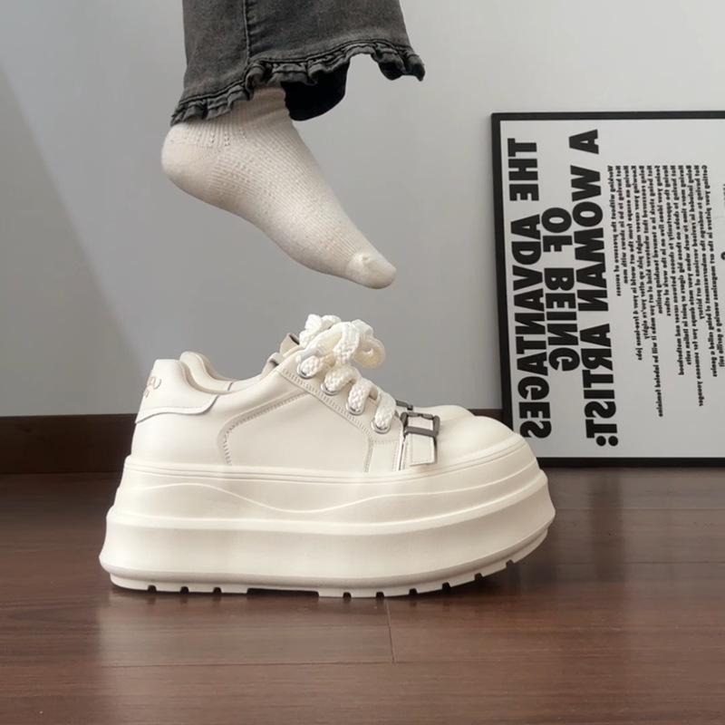 

College style thick-soled heightening fashion casual shoes autumn and winter simple casual outer wear student girls flat-soled white shoes 40 белый