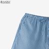 ZANZEA Womens Casual Drawstring Waist Summer Stripe Short Pants