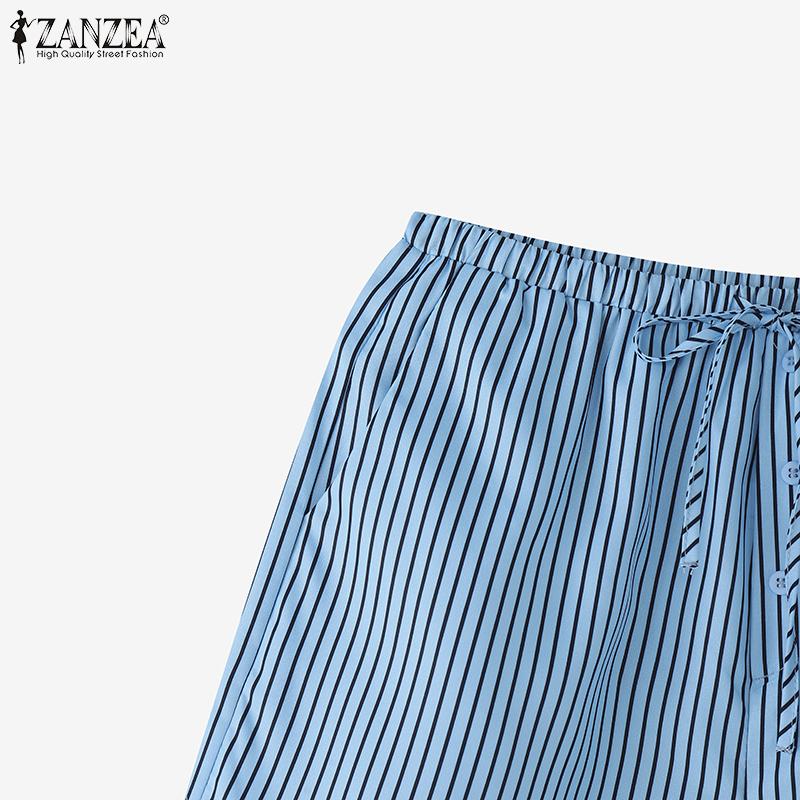 ZANZEA Womens Casual Drawstring Waist Summer Stripe Short Pants