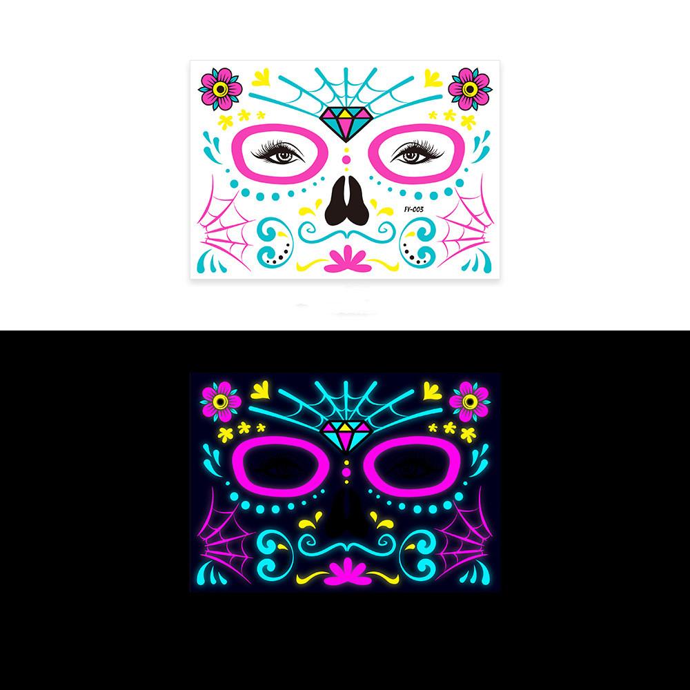 Halloween Funny Fluorescence Stickers Creative Horror Temporary Makeup Dance Death Spirit Face Tattoo Stickers Masquerade Mask
