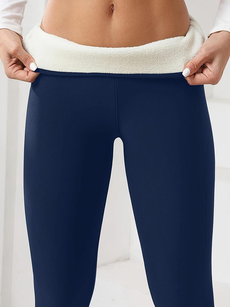 Women's High-Waisted Plus Velvet Warm Leggings - Thick Winter, Elastic Waistband, Tummy Control, Solid Color