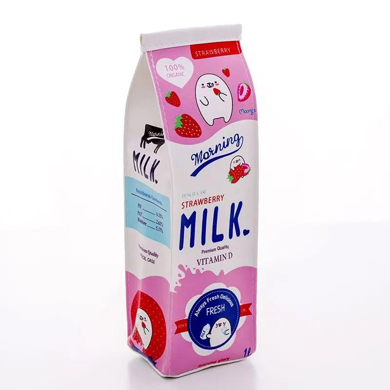 Cute Kawaii Cosmetic Morning Milk Bottle PU Leather Pencil Case Bag Box School Office Supply Stationery Gift Prize Panda