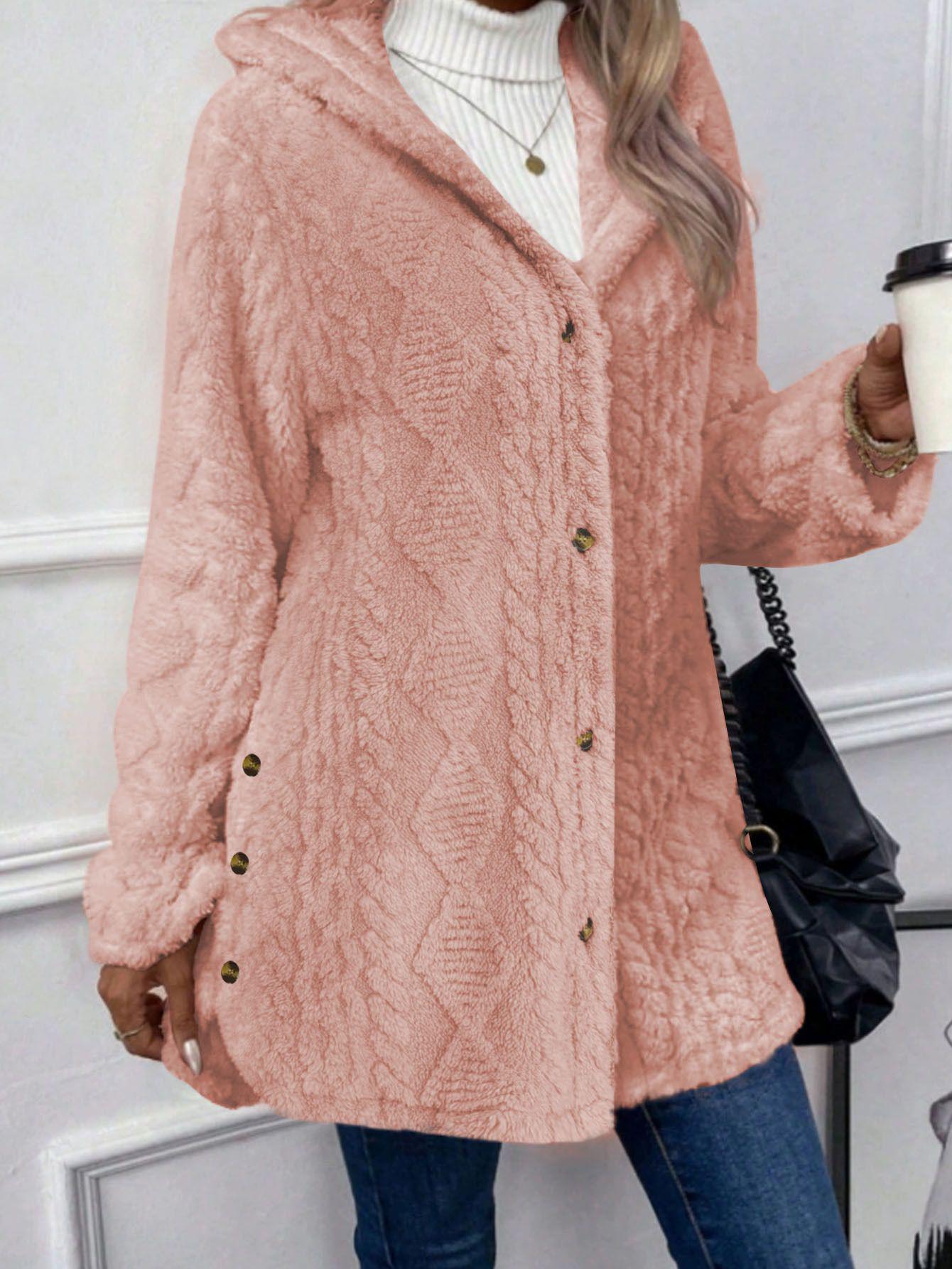 

TUME Plus Size Women’s Autumn & Winter Jacquard Knit Coat with Fleece Hood 4XL розовый