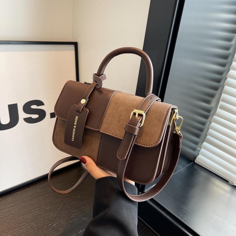 Small Bag Women's New Fashionable Versatile Shoulder Messenger Bag Splicing Contrasting Color Portable Small Square Bag