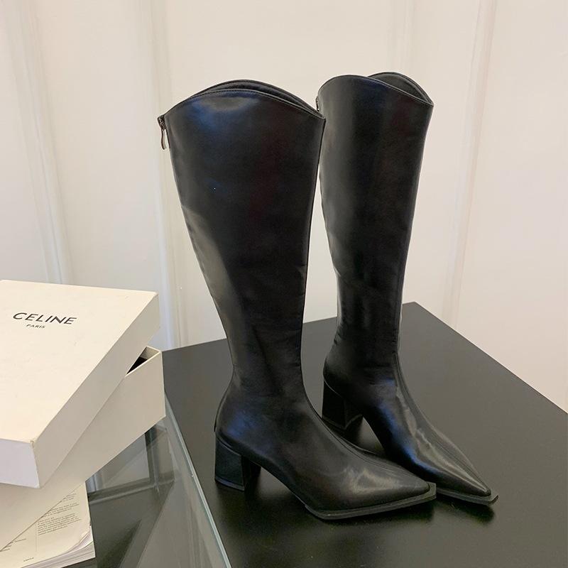 Long boots French high-heeled pointed boots women's autumn and winter new small thick-heeled knight boots